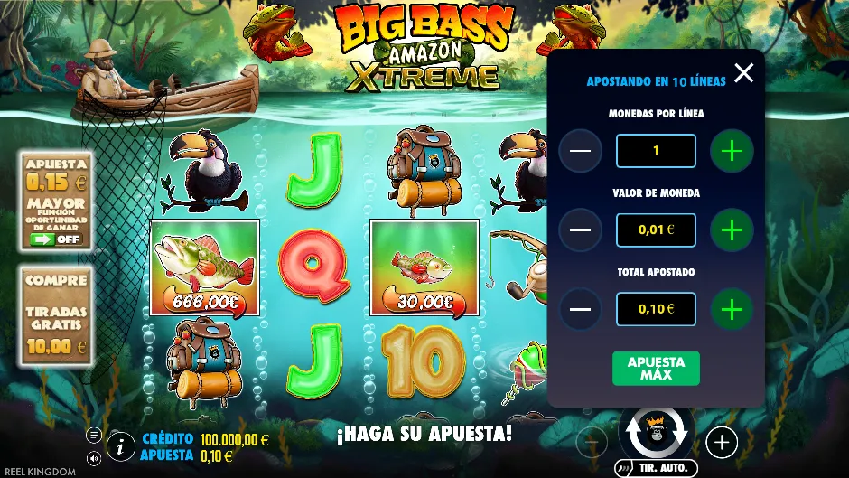 Amazon Xtreme — menú de apuesta
