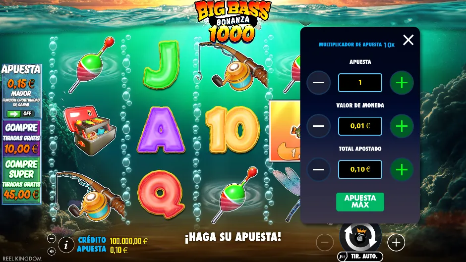 Big Bass 1000 — menú de apuesta