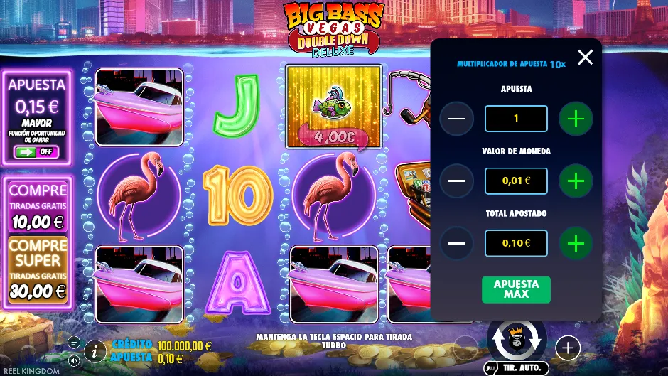 Big Bass Vegas — menú de apuesta